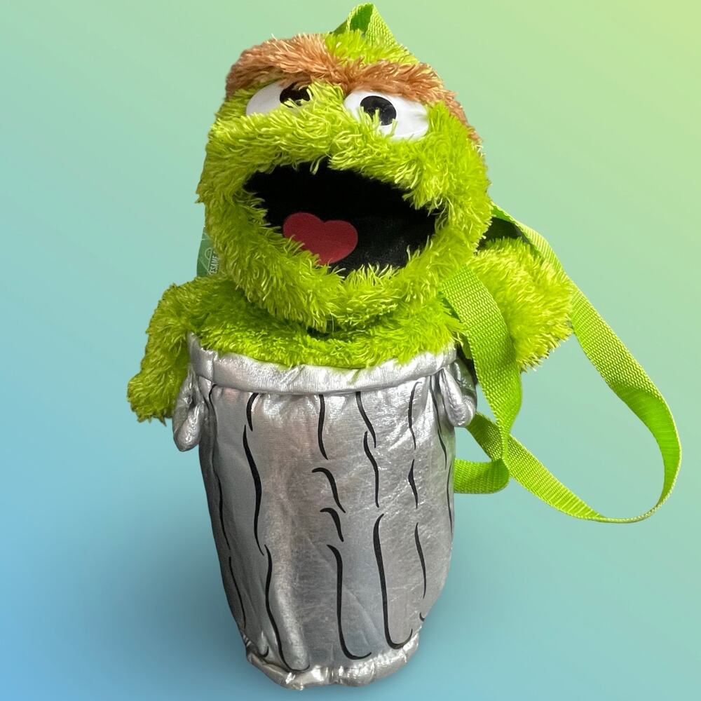 Sesame Street Oscar the Grouch Plush Backpack Accessory Innovation 14" Trash Can